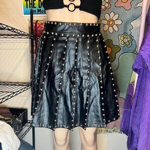 Dollskill Black Faux Leather Studded Pleated Skirt